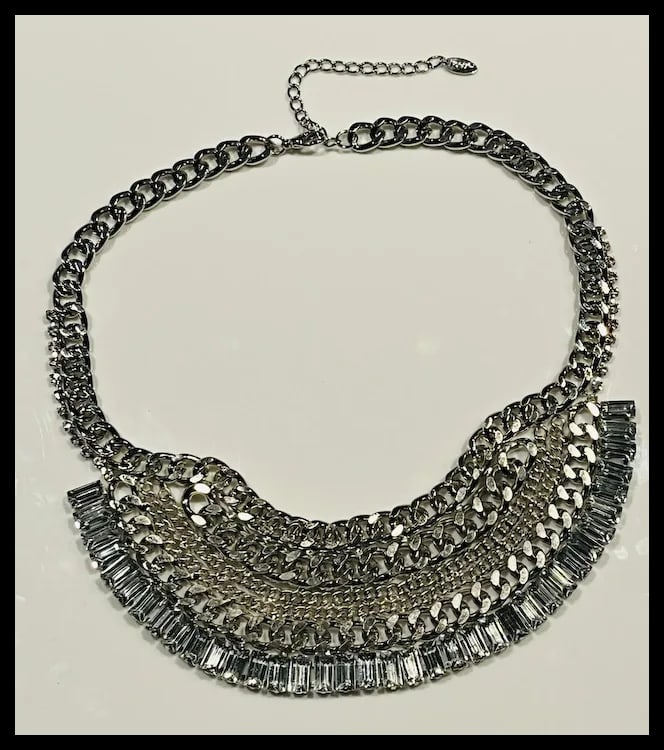Estate NOBIA Statement Chain and Rhinestone Bib Necklace - 2