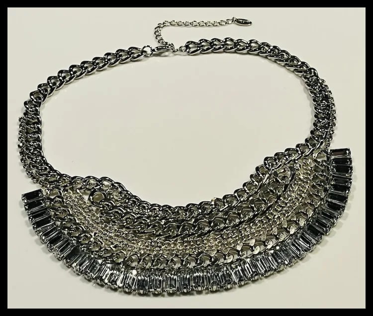 Estate NOBIA Statement Chain and Rhinestone Bib Necklace - 3