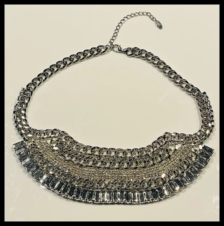 Estate NOBIA Statement Chain and Rhinestone Bib Necklace - 4