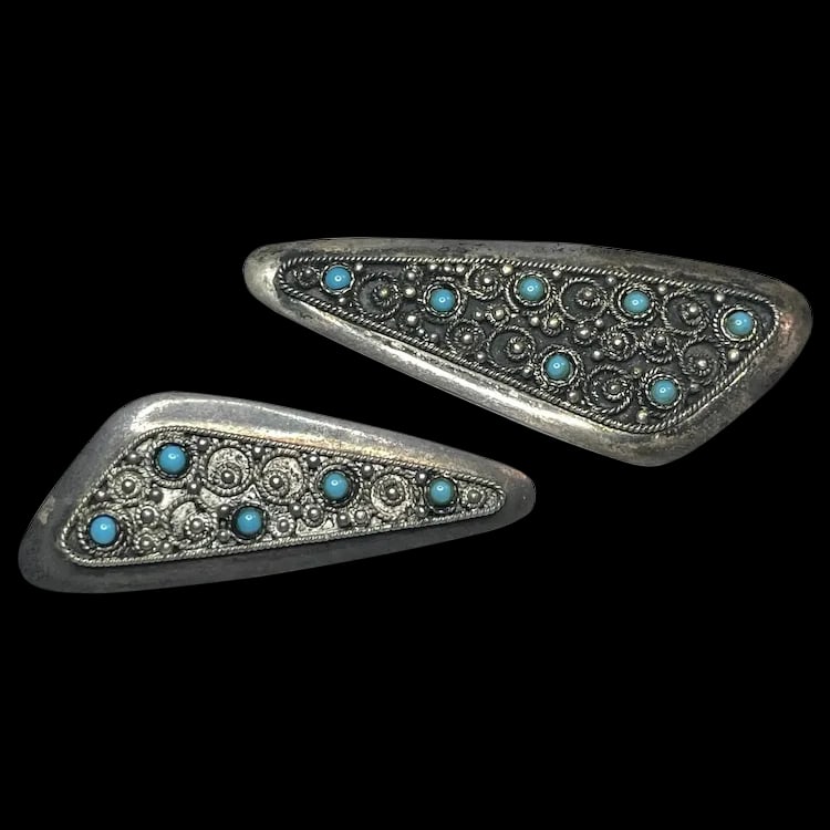Two Vintage Sterling Silver and Turquoise Stone Jerusalem Israel Pendant/Brooches (1 of 9)