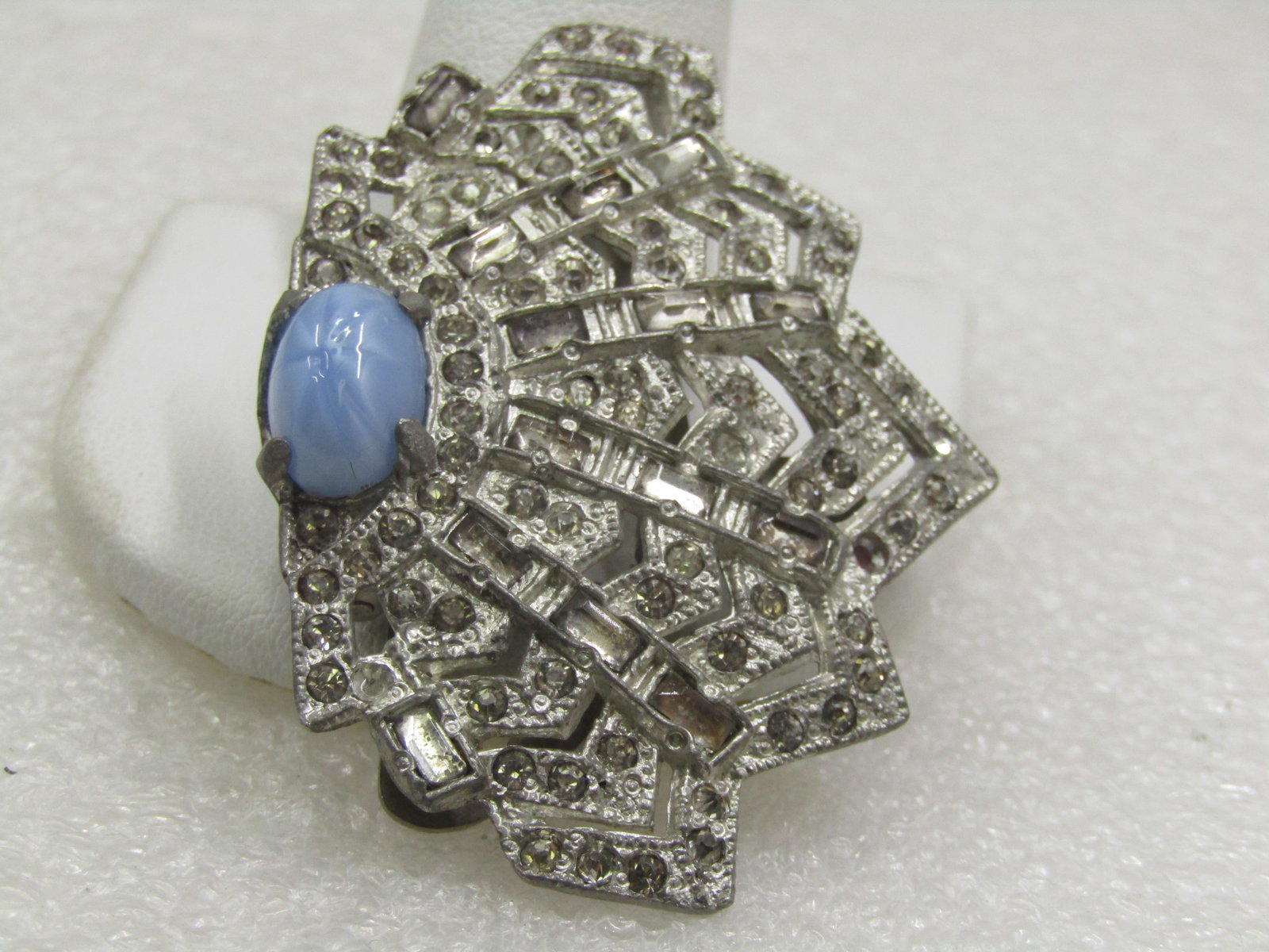 Antique Czech Glass & Rhinestone Dress Clip, 1920's-1930's, 2.25" - 2