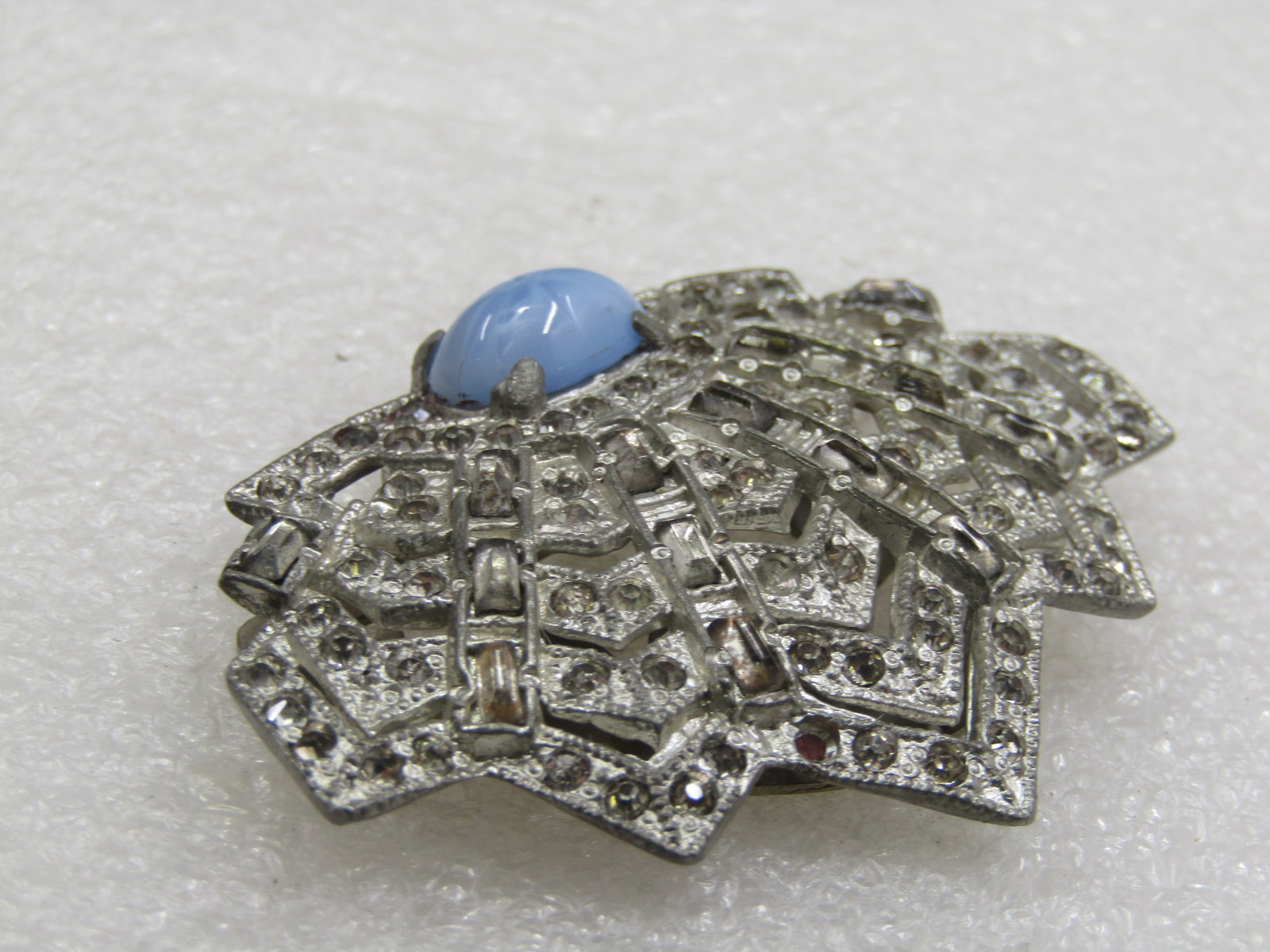 Antique Czech Glass & Rhinestone Dress Clip, 1920's-1930's, 2.25" - 3
