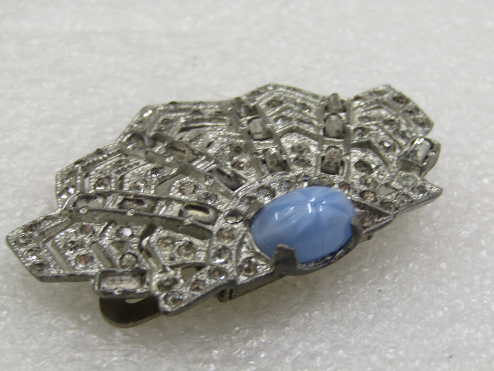 Antique Czech Glass & Rhinestone Dress Clip, 1920's-1930's, 2.25" - 4
