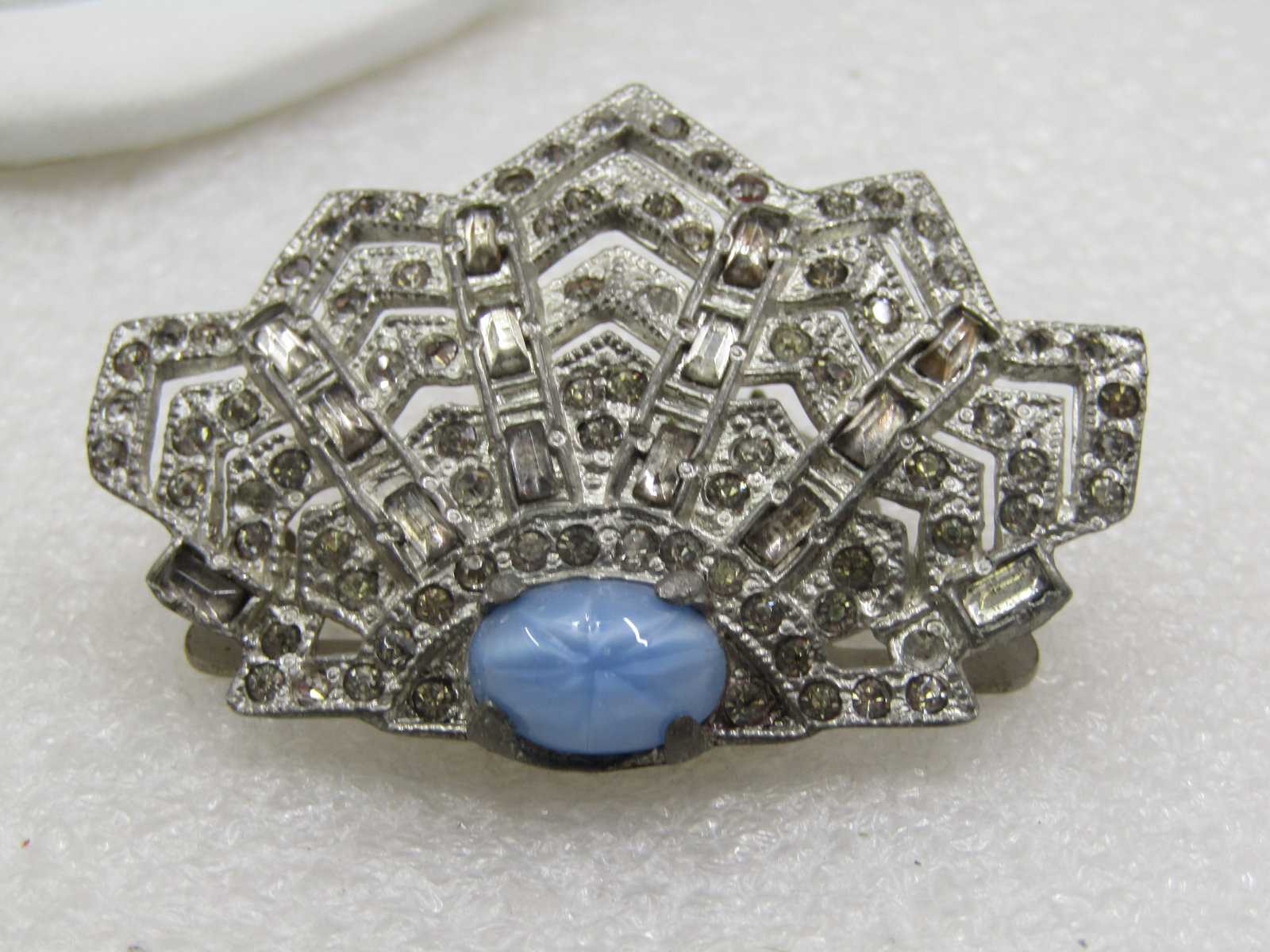 Antique Czech Glass & Rhinestone Dress Clip, 1920's-1930's, 2.25" - 7