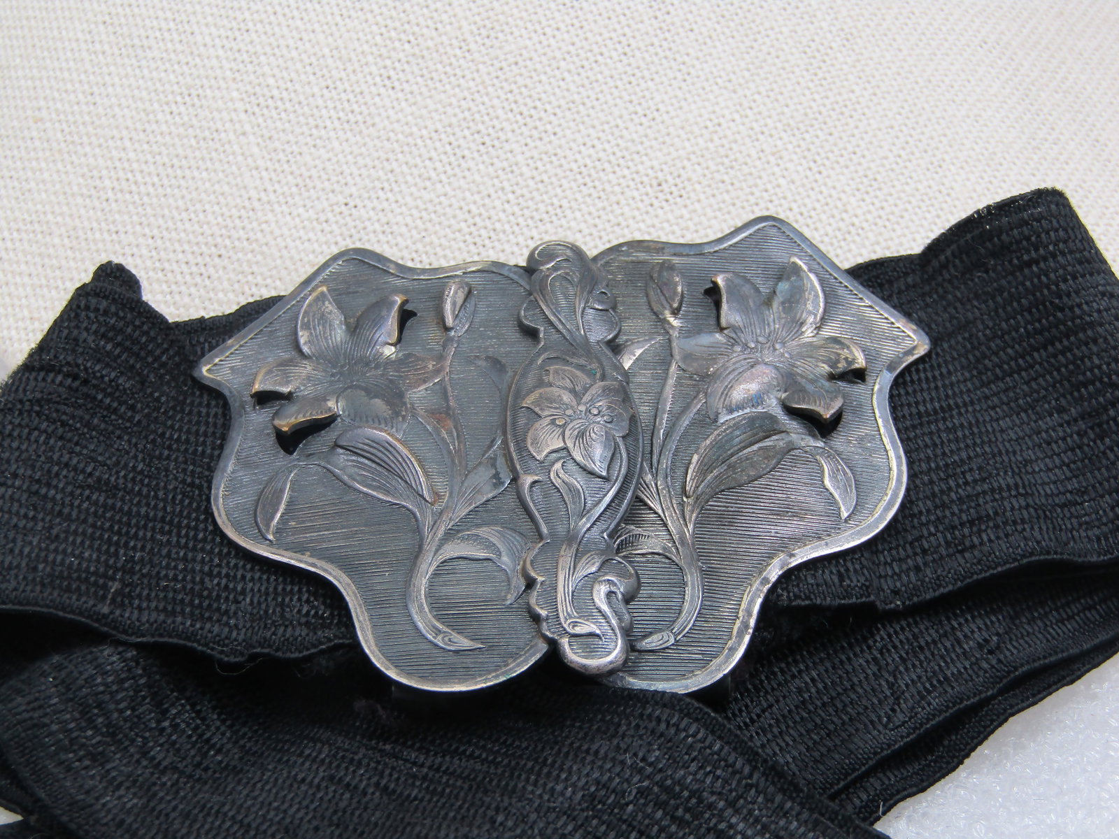 Art Nouveau Lily Belt Buckle with Black Sash/Belt, 33" - 2