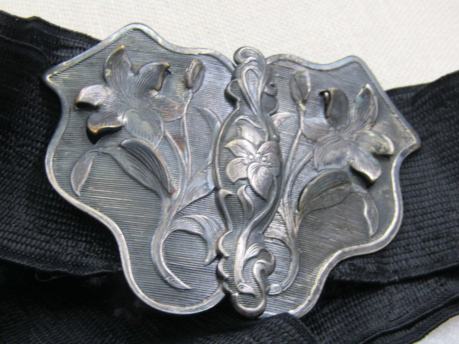 Art Nouveau Lily Belt Buckle with Black Sash/Belt, 33" - 3