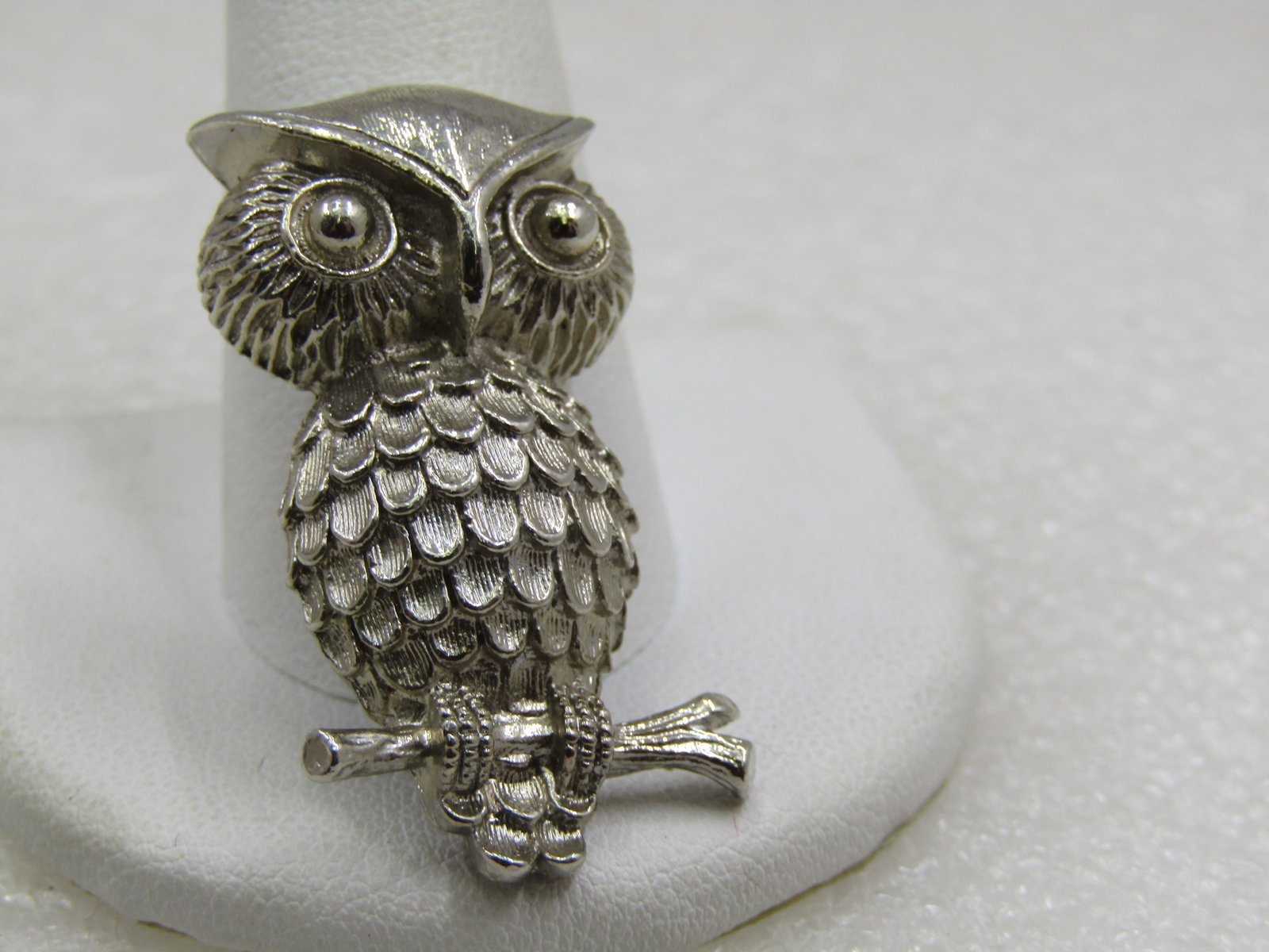 Vintage Owl on Branch Brooch, 1960's-1970's. 1.5" - 3