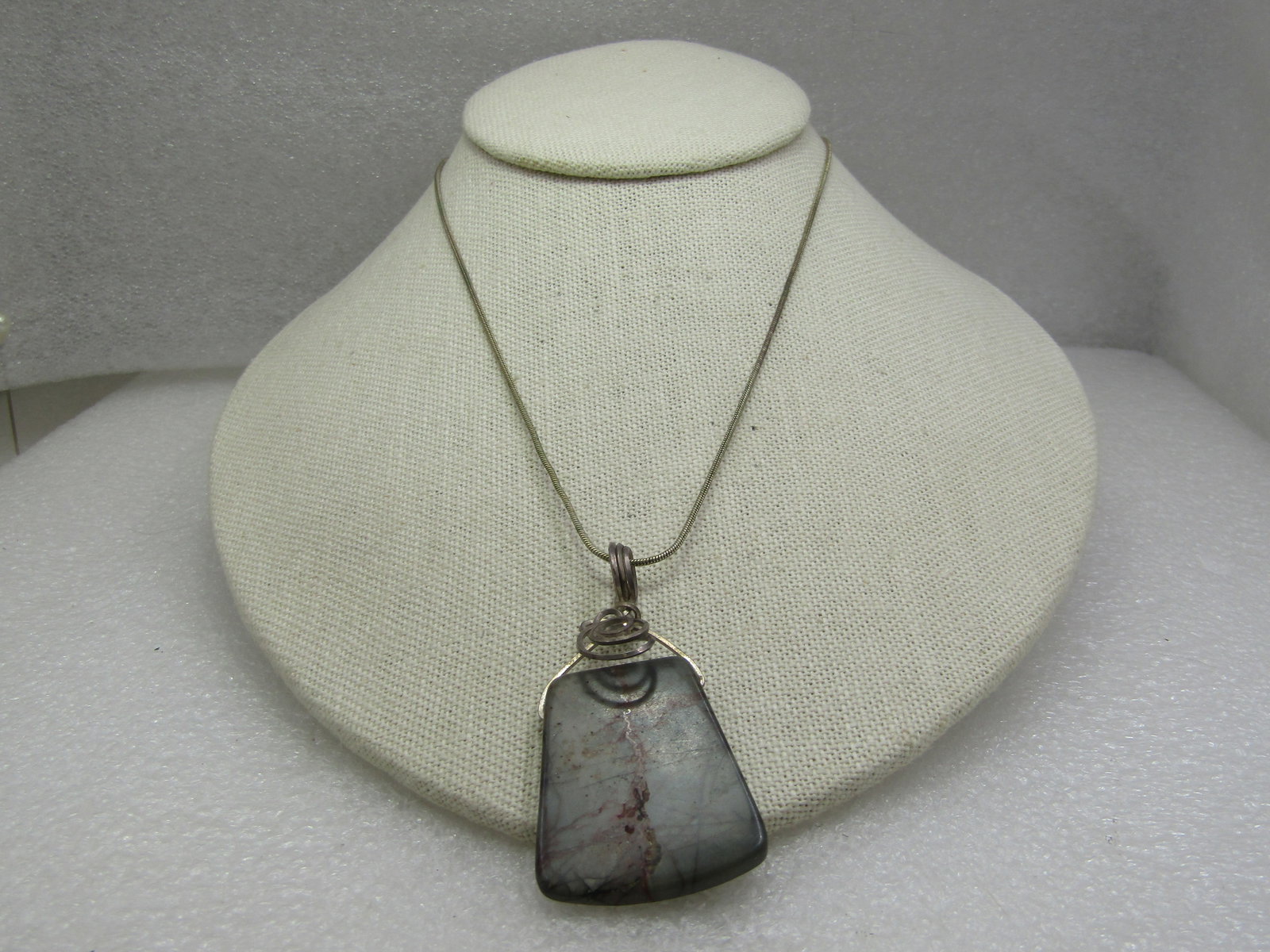 Vintage Sterling Wrapped Stone Pendant on 18" Snake Chain (1 of 6)