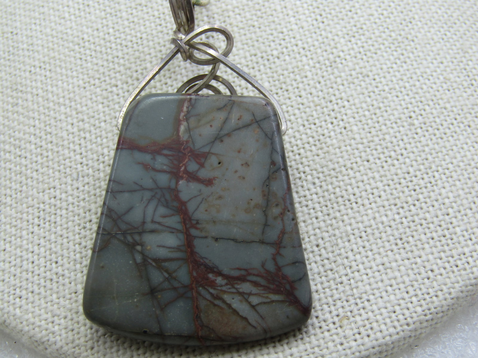 Vintage Sterling Wrapped Stone Pendant on 18" Snake Chain - 4