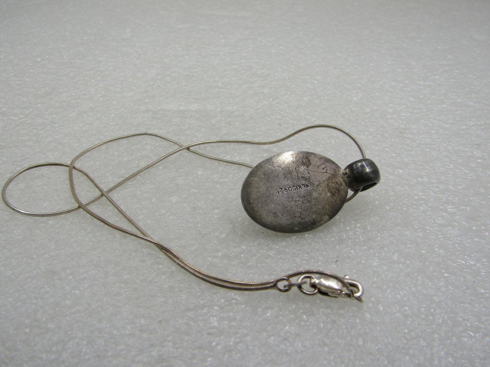 Vintage Sterling Mexico Blue Cateye Cabochon Necklace, 16" - 5