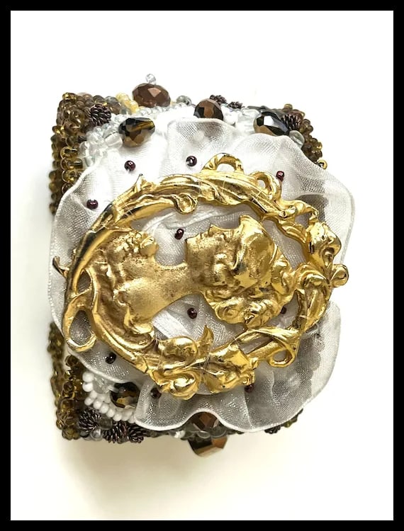 Vintage Handmade Artisan Beaded Bracelet/Cuff - 4