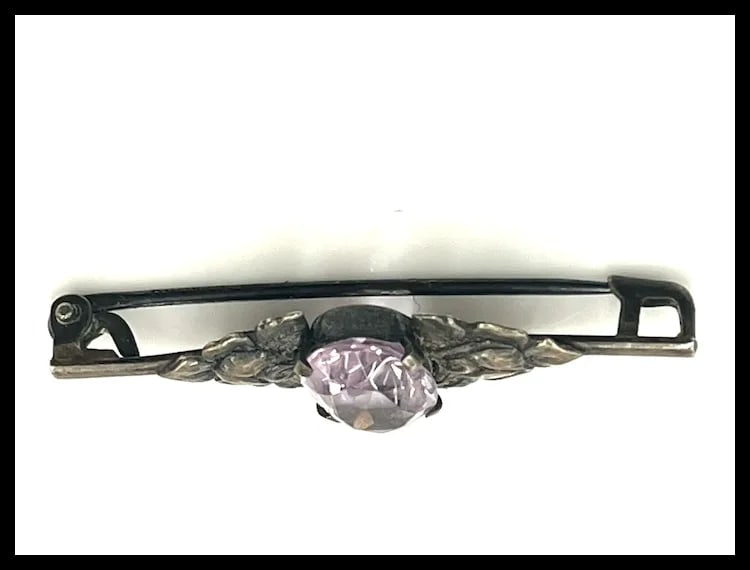 Vintage Silver Amethyst Rose Bar Pin/ Brooch - 5
