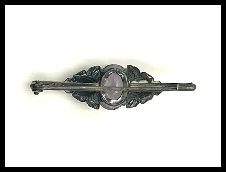 Vintage Silver Amethyst Rose Bar Pin/ Brooch - 7