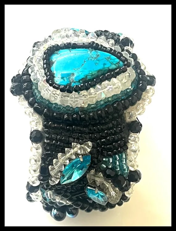 Vintage Handmade Artisan Beaded Bracelet/Cuff - 4