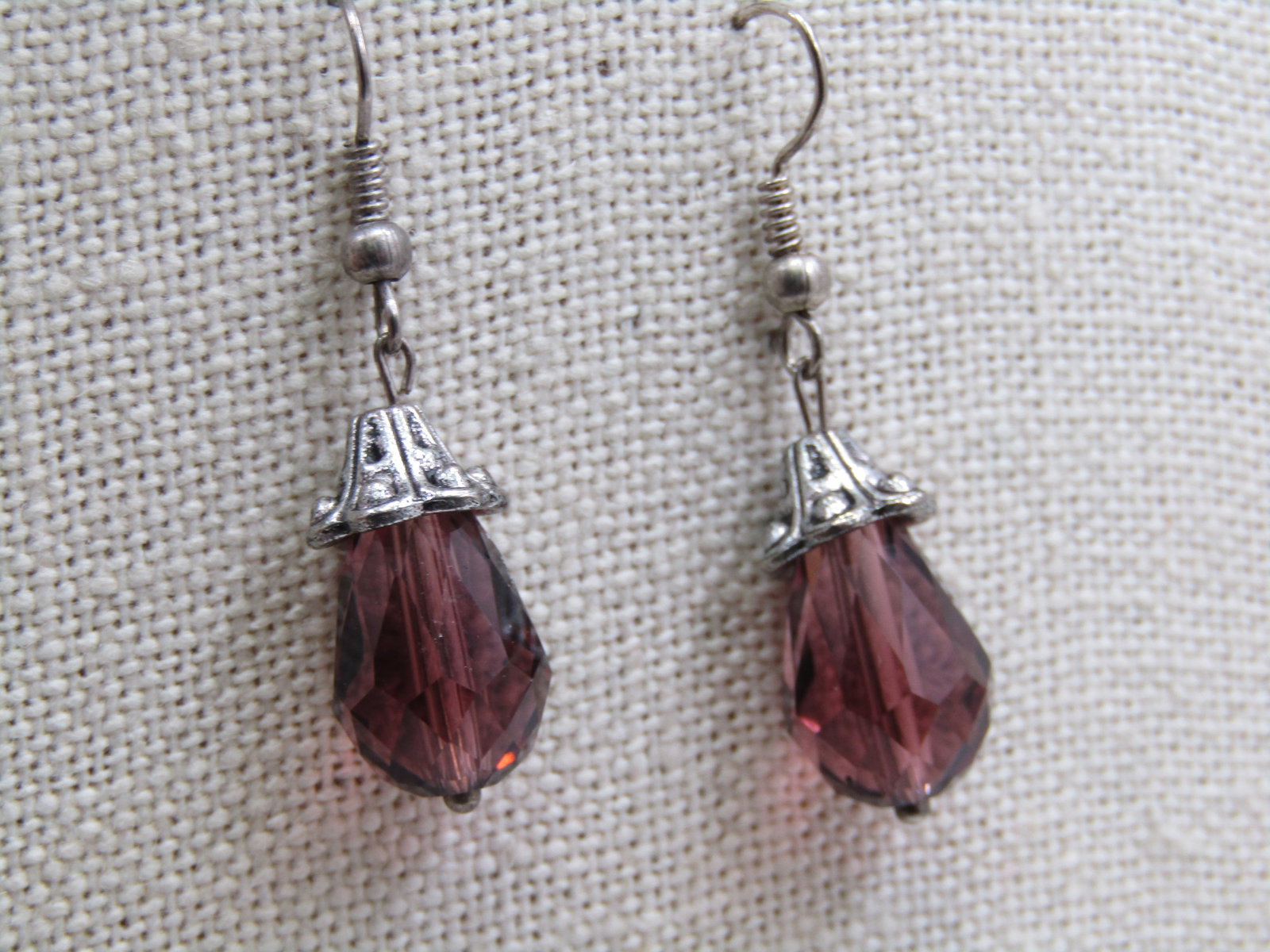 Vintage Amethyst Glass Briolette Drop Earrings, 1.5" - 2