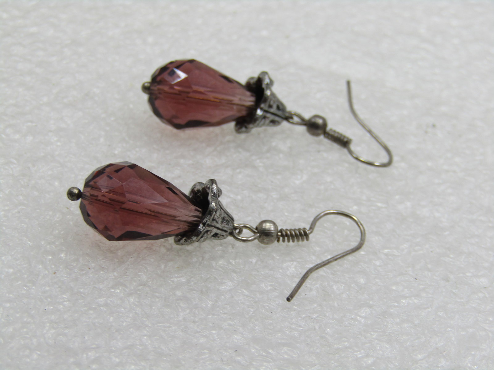 Vintage Amethyst Glass Briolette Drop Earrings, 1.5" - 5