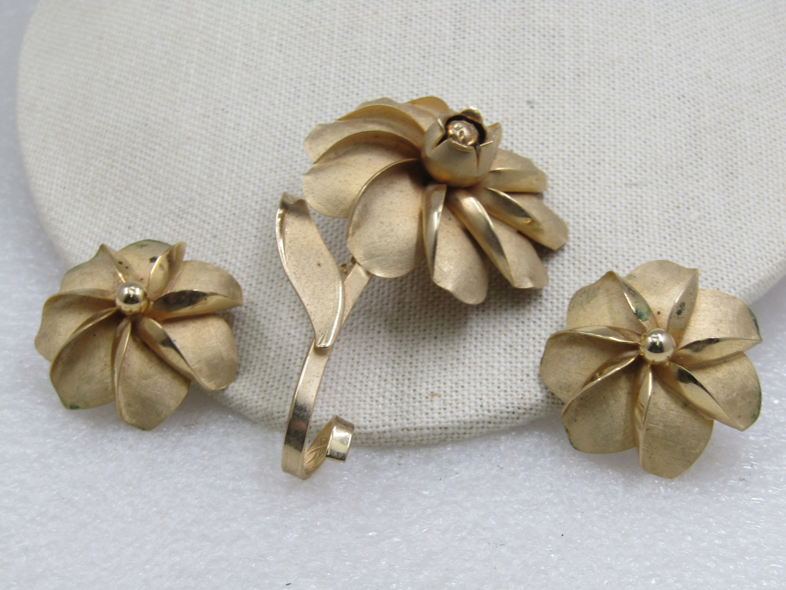 Vintage Floral Stem Brooch & Clip Earrings, 1960's. 3" - 2