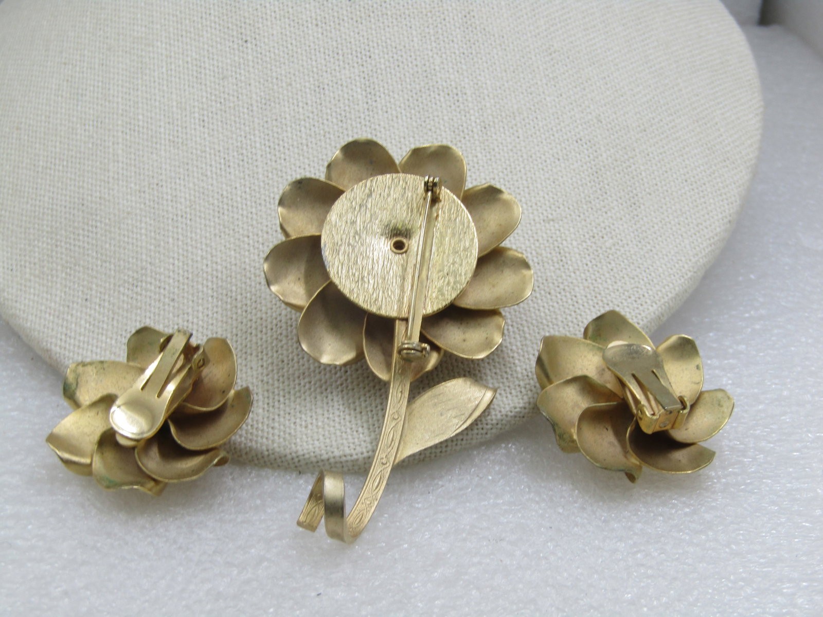 Vintage Floral Stem Brooch & Clip Earrings, 1960's. 3" - 4