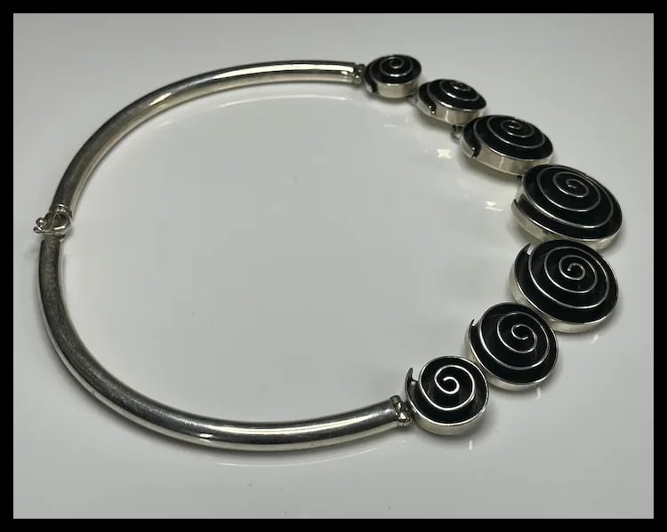 Vintage Mexico CII 925 100g Sterling Silver Spiral Choker/Necklace - 3