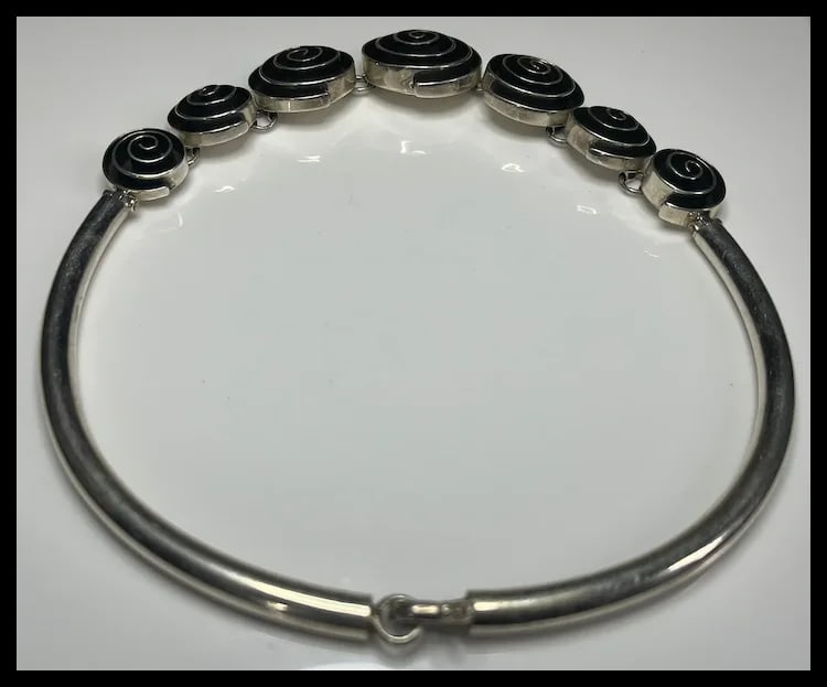 Vintage Mexico CII 925 100g Sterling Silver Spiral Choker/Necklace - 4