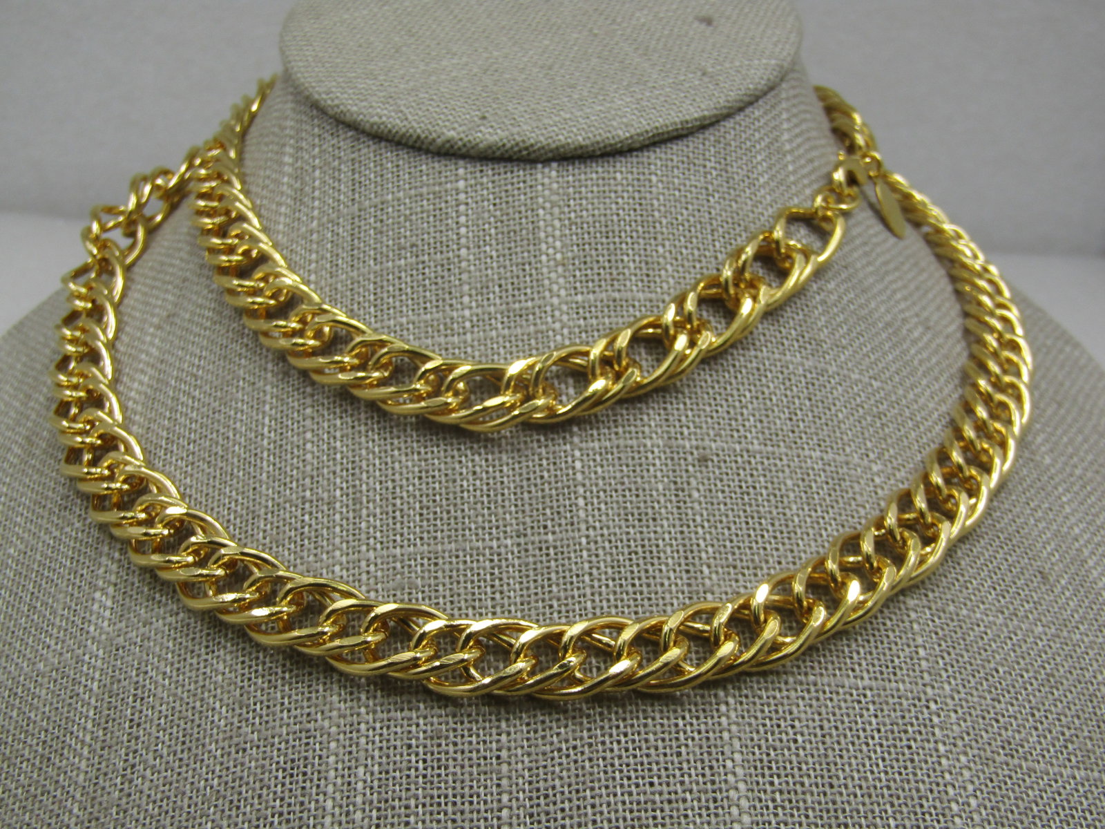 Vintage Kenneth Jay Lane Gold Tone Necklace, 30", 9.5mm wide, Chunky Link: Vintage Kenneth Jay Lane Gold Tone Necklace, 30", 9.5mm wide, Chunky Link. Has JKL hang tag at lobster clasp, also marked Korea. It is appx. 1990's. (INV. W.18.22115.1X1 SS6372 J LD 1/10/22).