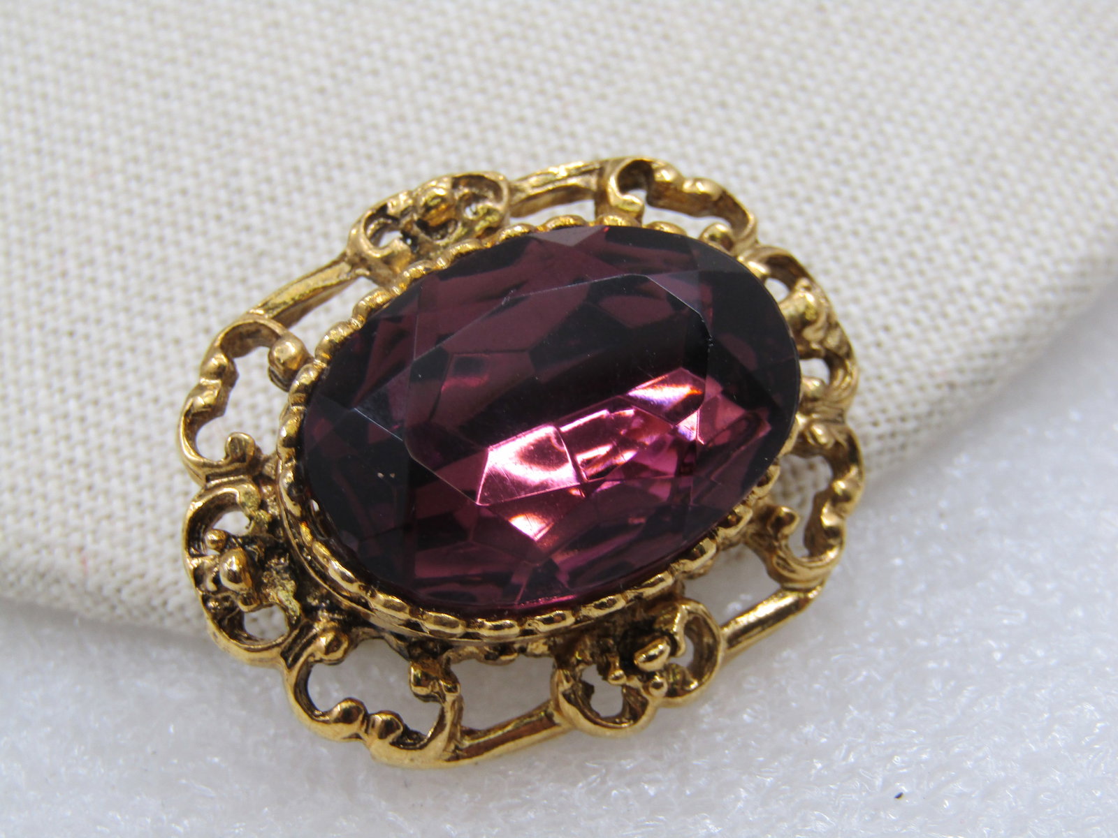 Vintage Victorian Themed Purple Rhinestone Brooch, 1.5" - 2
