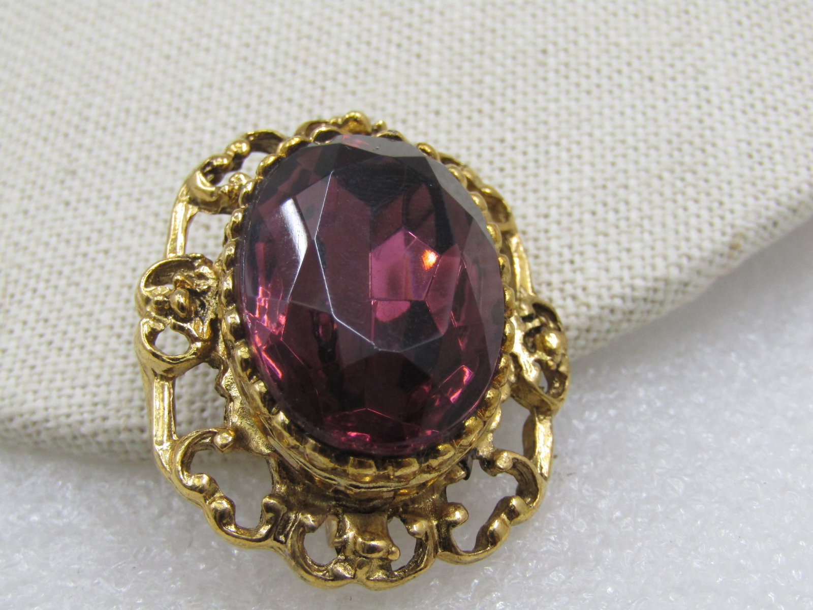 Vintage Victorian Themed Purple Rhinestone Brooch, 1.5" - 3