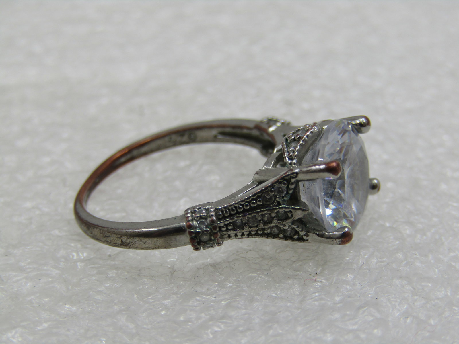 Vintage Silver Plated Clear Stone Engagement Ring, Sz. 7, - 5