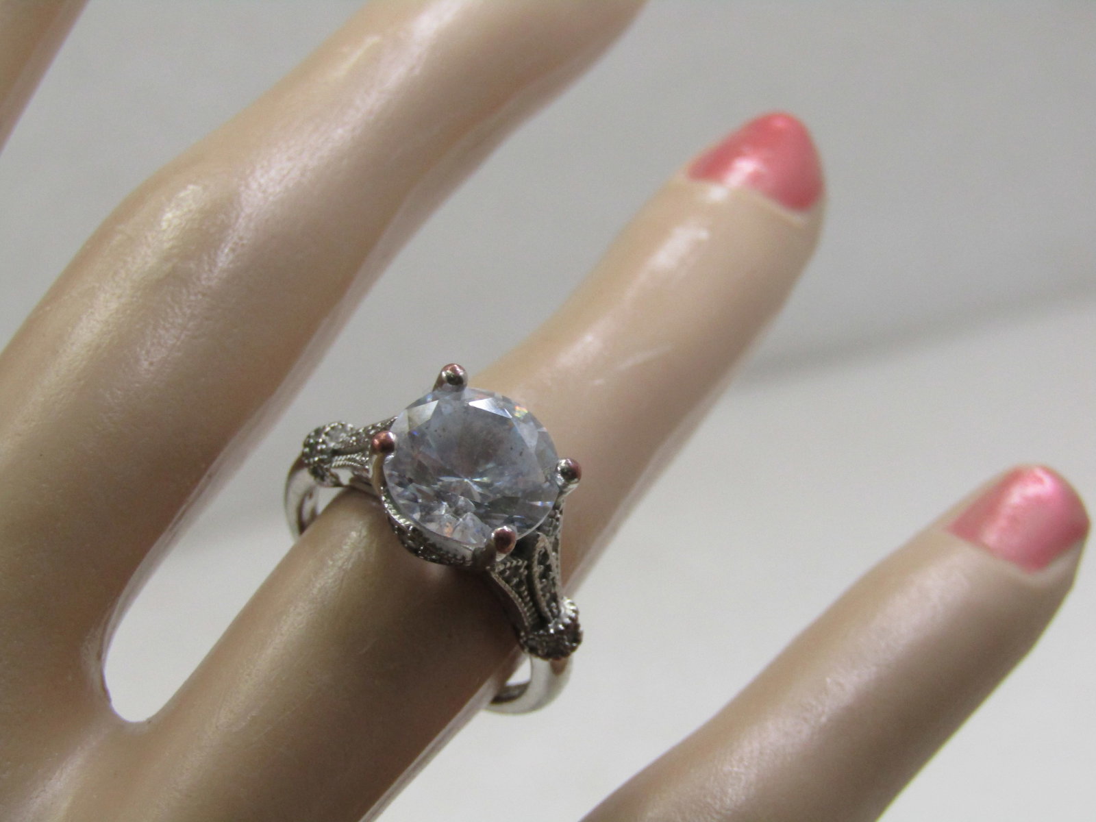 Vintage Silver Plated Clear Stone Engagement Ring, Sz. 7, - 7