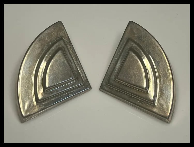 Vintage Sterling Silver Oversized Triangle Earrings - 2