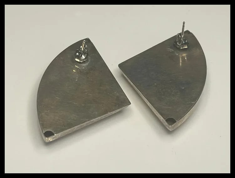Vintage Sterling Silver Oversized Triangle Earrings - 3