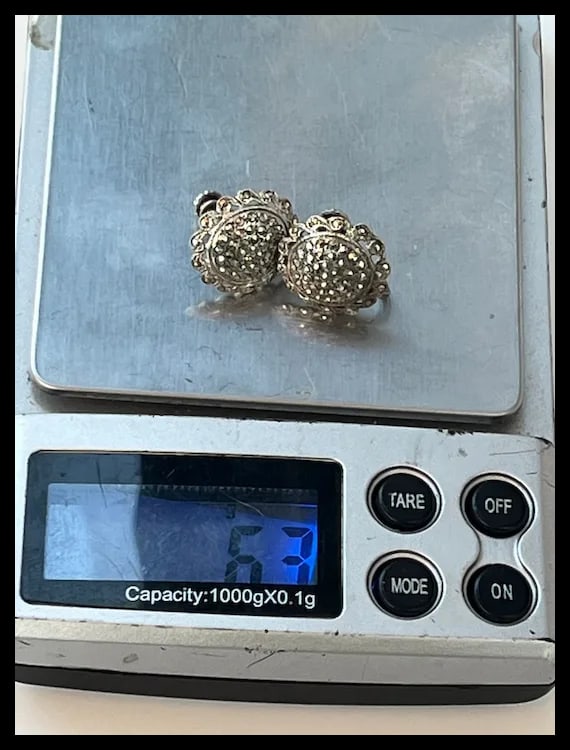 Vintage Sterling Silver Screw Back Non-Pierced Marcasite Flower Cluster Earrings - 6