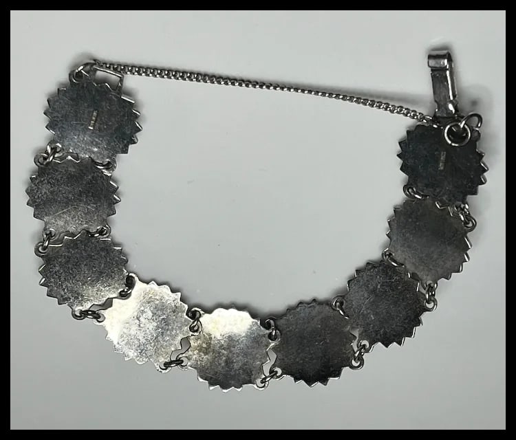 Vintage Marcasite Floral Link Sterling Silver Bracelet - 4