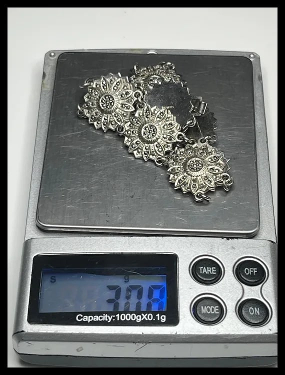 Vintage Marcasite Floral Link Sterling Silver Bracelet - 7