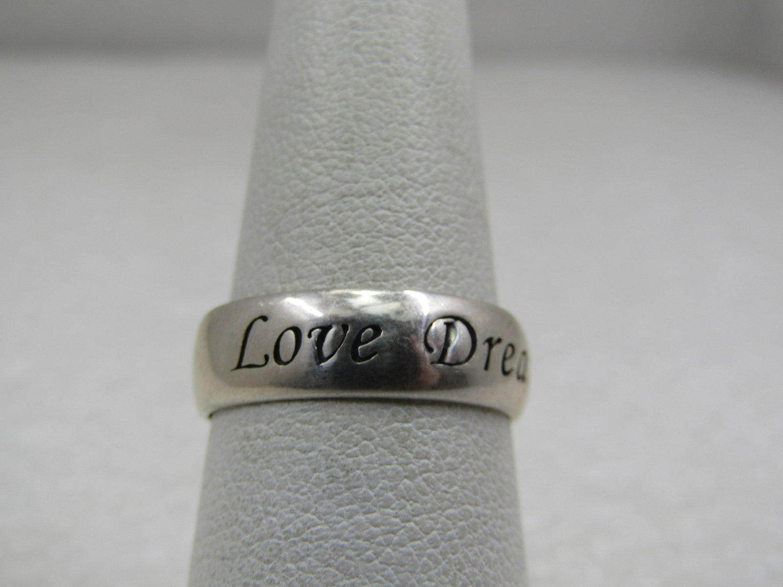 Vintage Sterling Dream Believe Band Ring, Signed RJ, Sz. 7: Vintage Sterling Dream Believe Band Ring, Signed RJ, Sz. 7, Signed RJ for RJ Graziano. The ring is appx. 3.35 grams. Age is post mid-century. Great as a wedding band too. Light wear, very good
