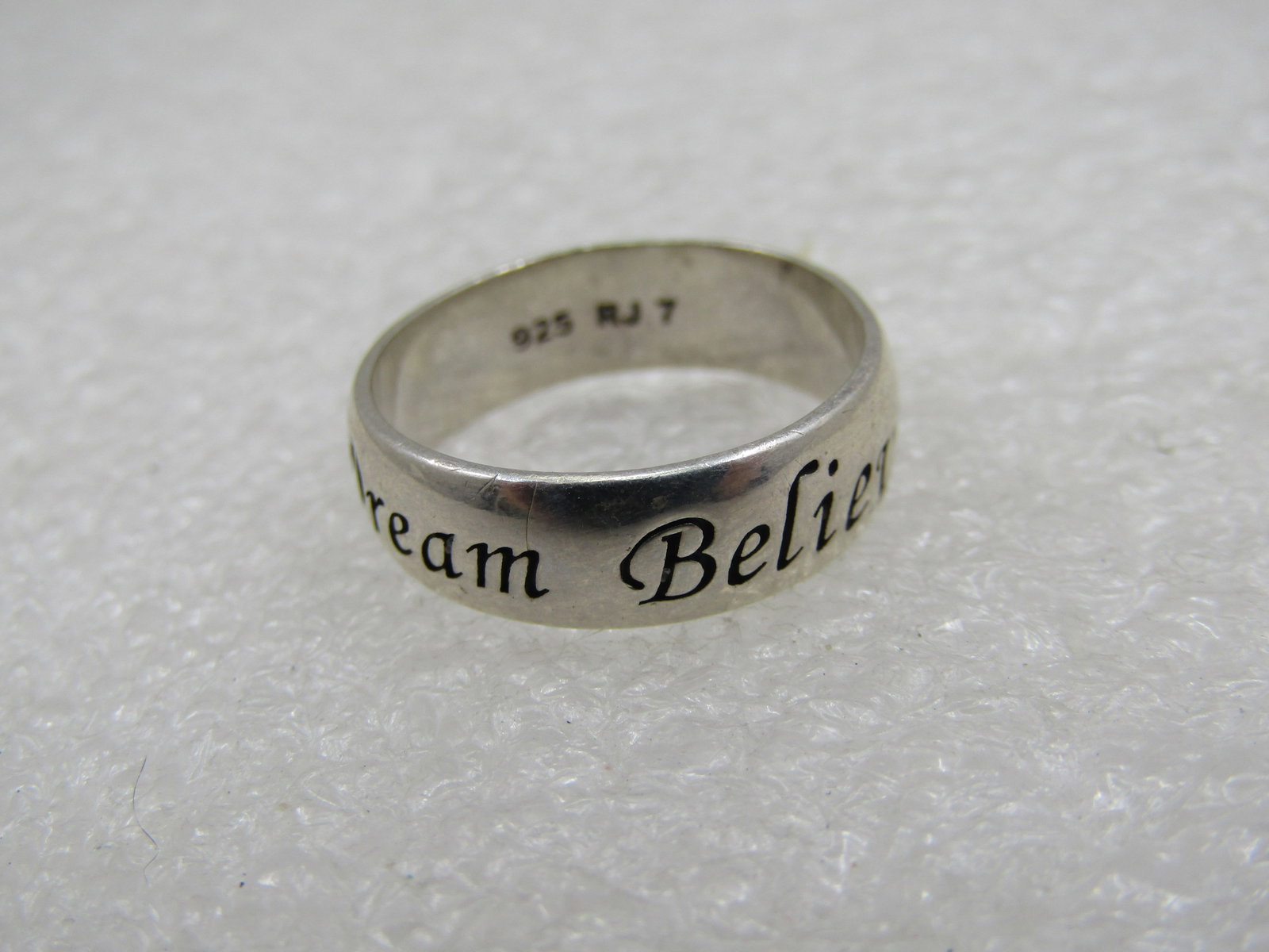 Vintage Sterling Dream Believe Band Ring, Signed RJ, Sz. 7 - 6