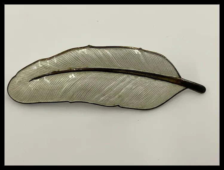 Estate Viggo Pedersen Enamel and Sterling Silver Feather Brooch - 3