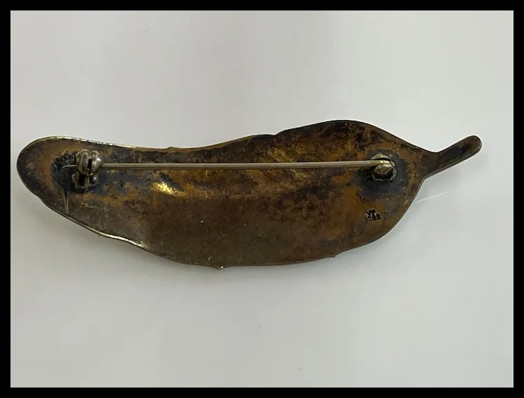 Estate Viggo Pedersen Enamel and Sterling Silver Feather Brooch - 4