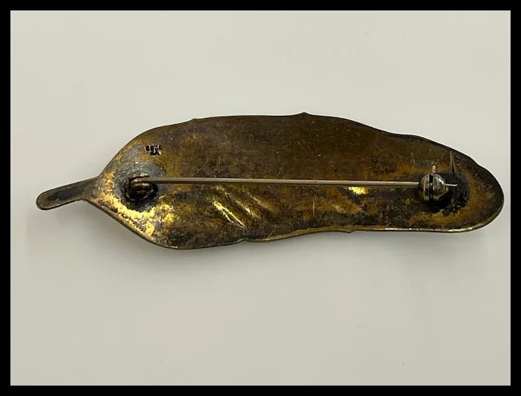 Estate Viggo Pedersen Enamel and Sterling Silver Feather Brooch - 6
