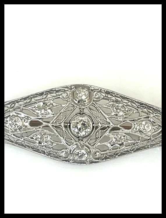 Art Deco 14k Gold Filigree Diamond Brooch - 4