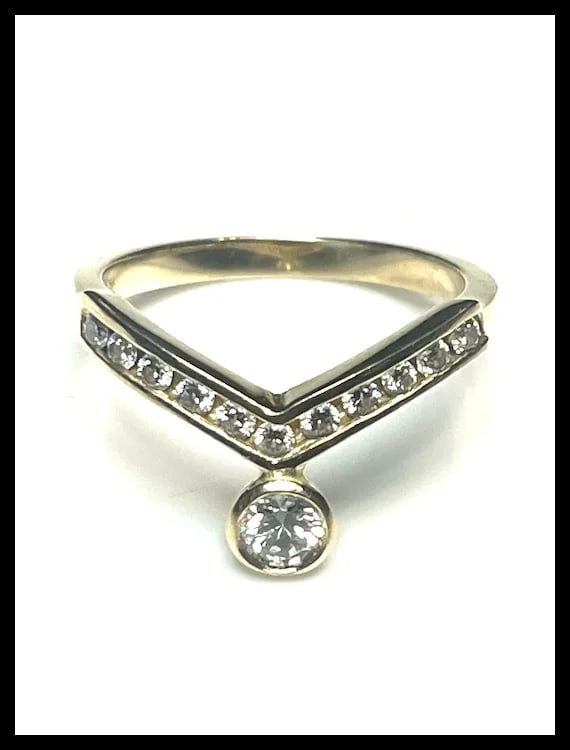 14k Diamond Chevron V Ring - Stackable - 2