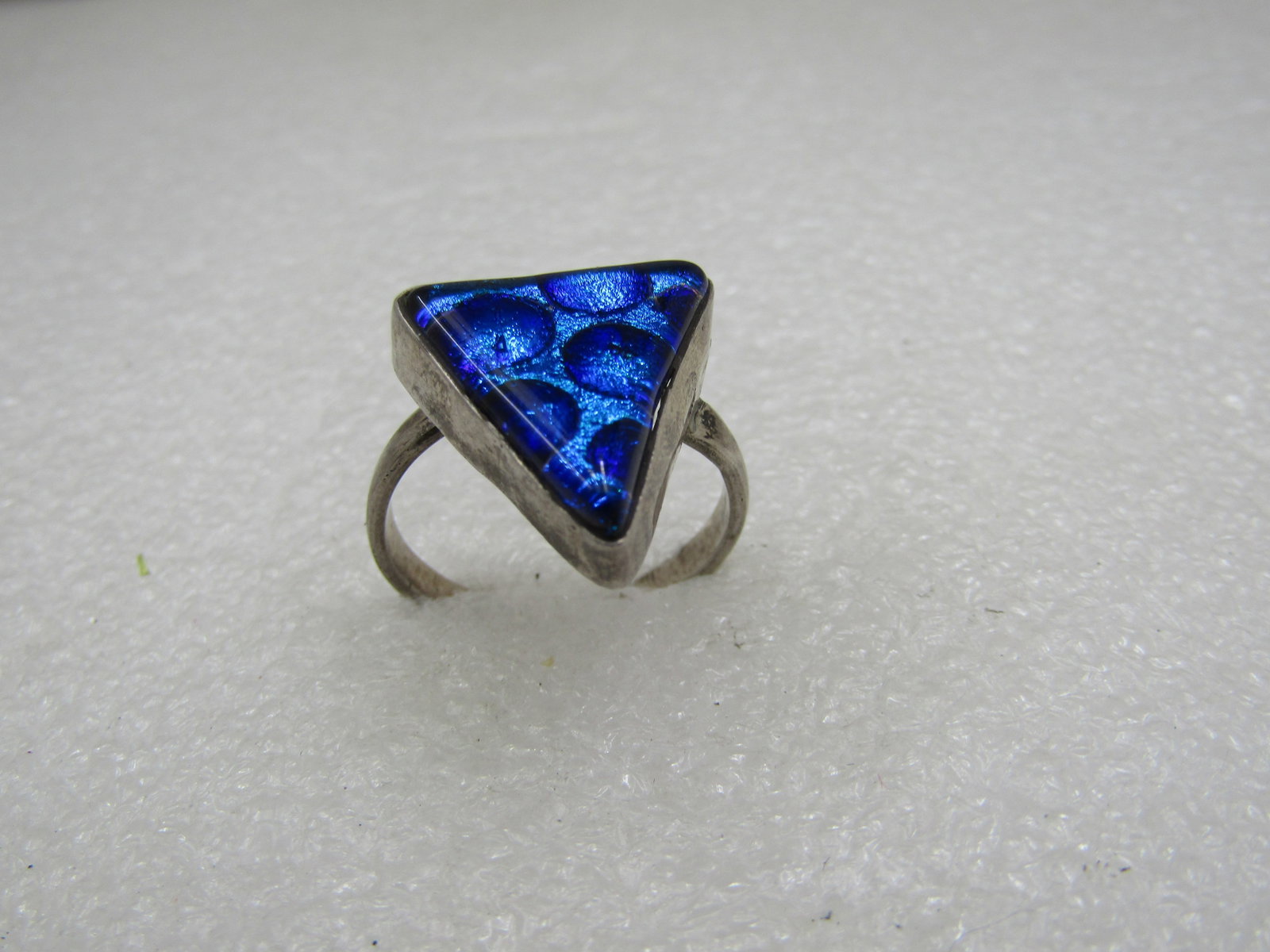 Vintage Sterling Mod Triangular Blue Glass Ring, Unisex, Adjustable - 4