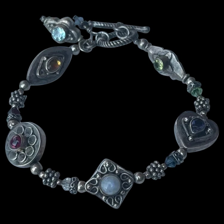 Estate Sterling Silver Double Sided Cabachon Bracelet (1 of 8)