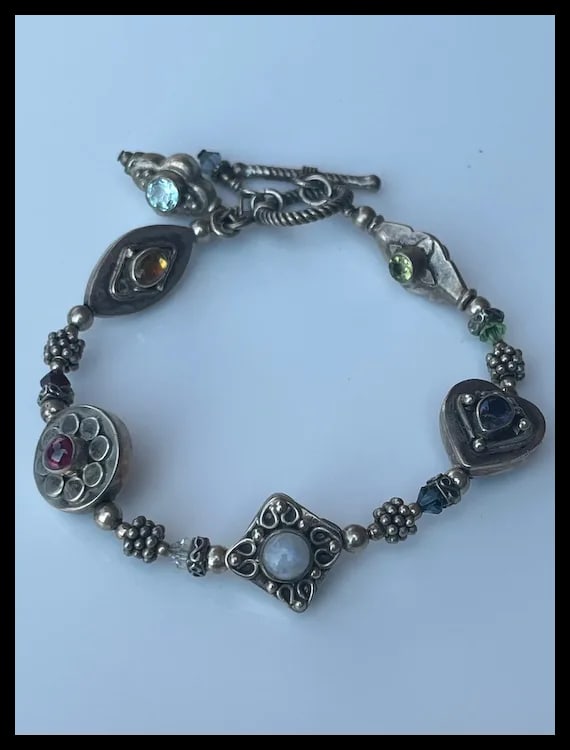 Estate Sterling Silver Double Sided Cabachon Bracelet - 2