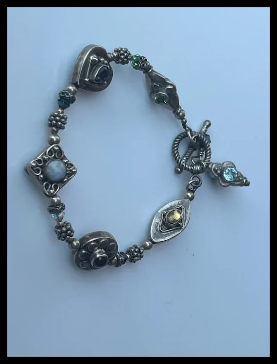 Estate Sterling Silver Double Sided Cabachon Bracelet - 3