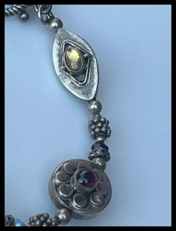 Estate Sterling Silver Double Sided Cabachon Bracelet - 4
