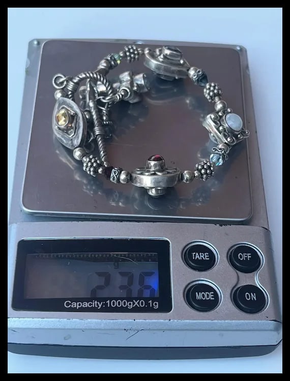Estate Sterling Silver Double Sided Cabachon Bracelet - 7