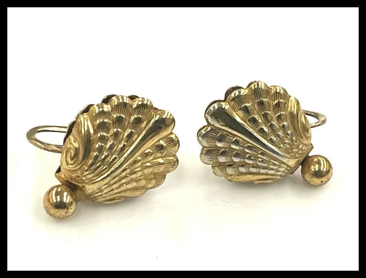 Vintage Sterling Silver Forstner Screw Back Shell Earrings and Leaf Brooch - 6