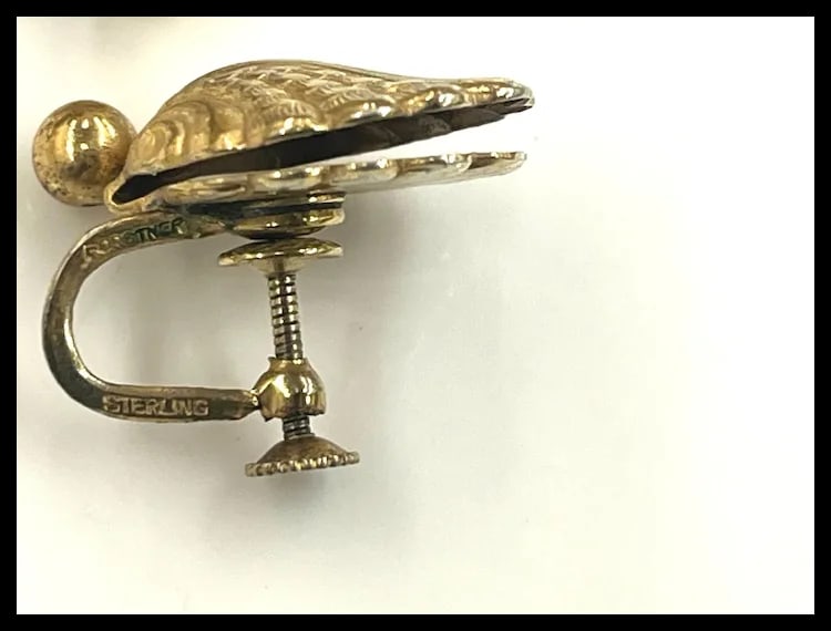 Vintage Sterling Silver Forstner Screw Back Shell Earrings and Leaf Brooch - 8