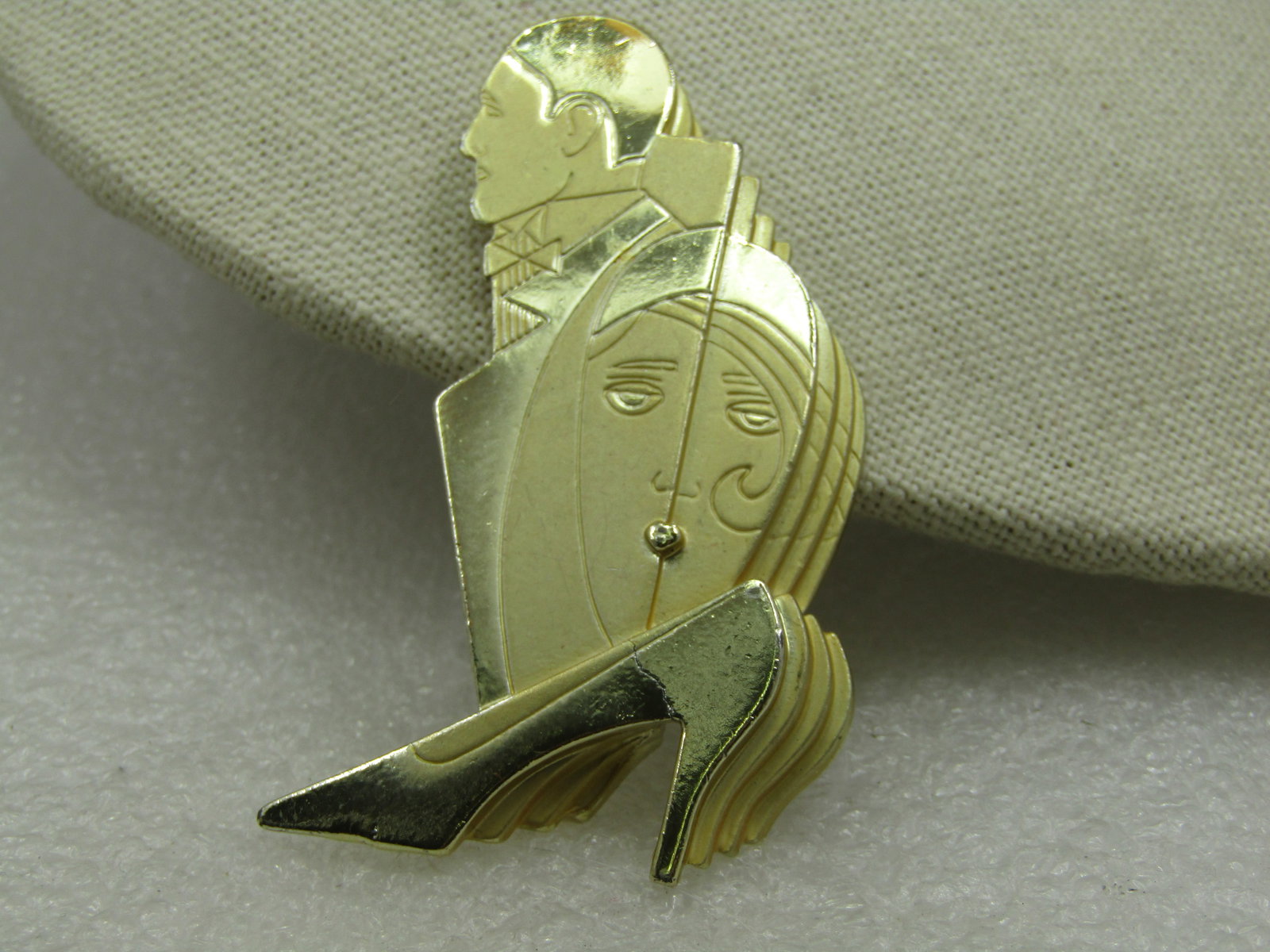 Vintage Art Deco Themed Brooch, Signed CAJC, Man, Woman, Shoe - 2
